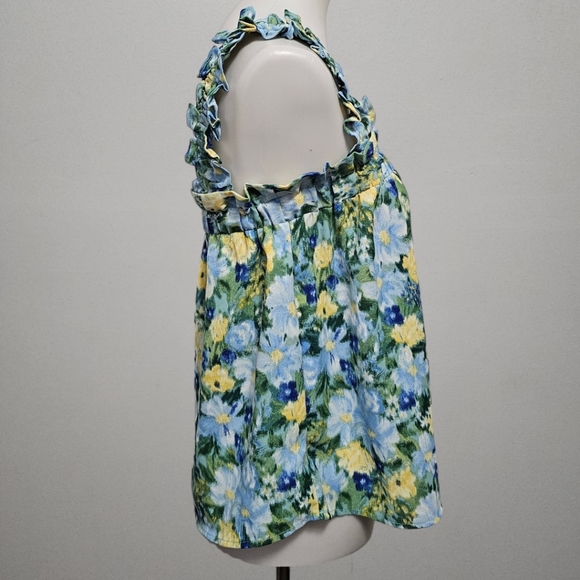 Buckle Blu Pepper Blue & Green Floral Ruched Strap Tank Size Small - Picture 4 of 8